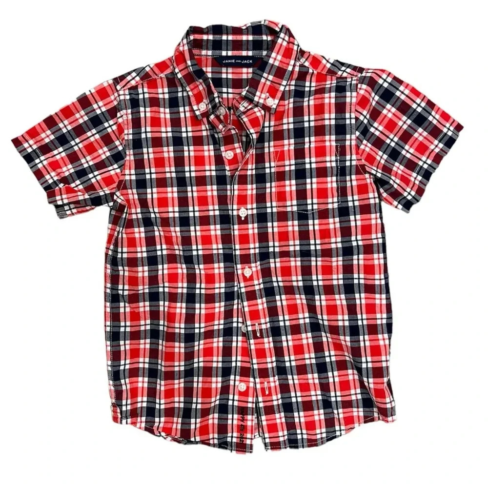 Janie and Jack Plaid Boys Short Sleeve Button Down Shirt
